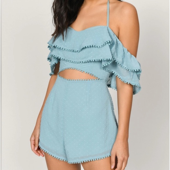 Tobi Pants - Tobi Ivy Blue Off Shoulder Ruffle Romper